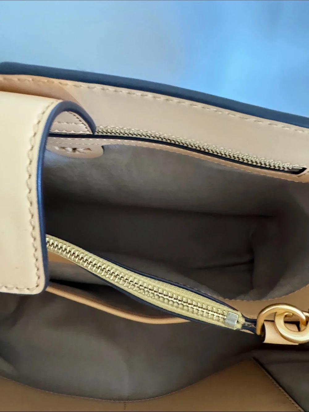 Tory Burch Pebbled Leather Satchel in Light Tan
